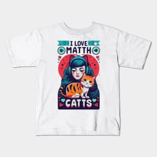 I Love Math And Cats Cute Kitty Cat Feline Lover Kids T-Shirt